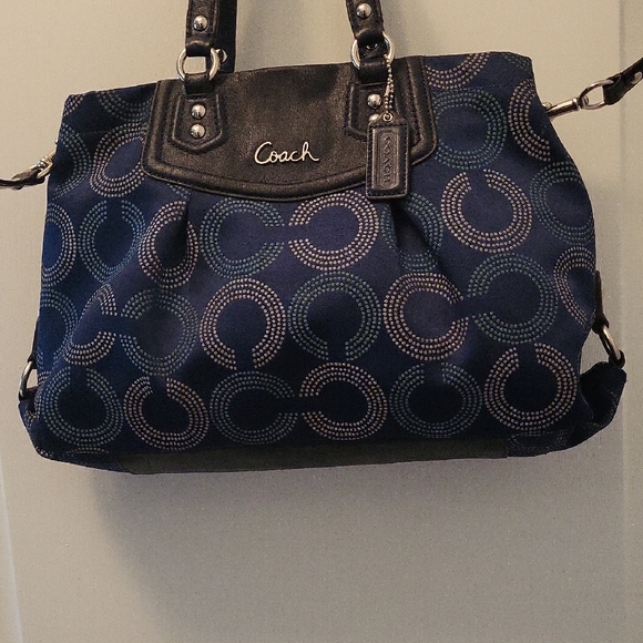 Coach Dark Blue and Tan Signature  Patterned Shoulder Bag Crossbody F20049 - Picture 2 of 14